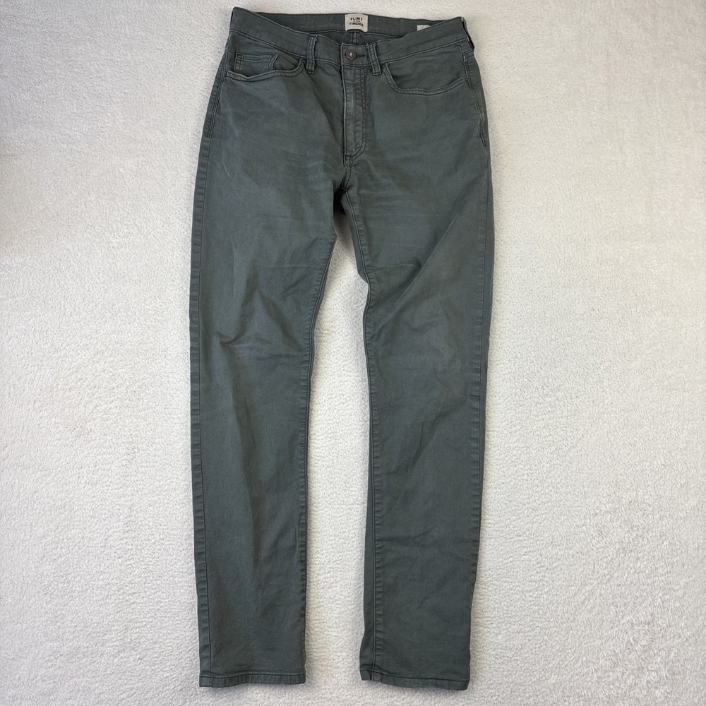 FLINT AND TINDER 5-Pocket Pants Mens 30/32 Slim Fit Gray/Green Stretch Cotton